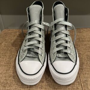 Chuck Taylor All Star Platform High Glitter Leopard Top Sneakers.